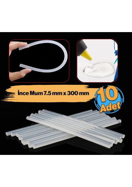 Ince Mum Silikon 7.4 mm Çubuk Sıcak Silikon Hobi Süs Hediyelik Eşya Maket Yapıştırma 10 Adet