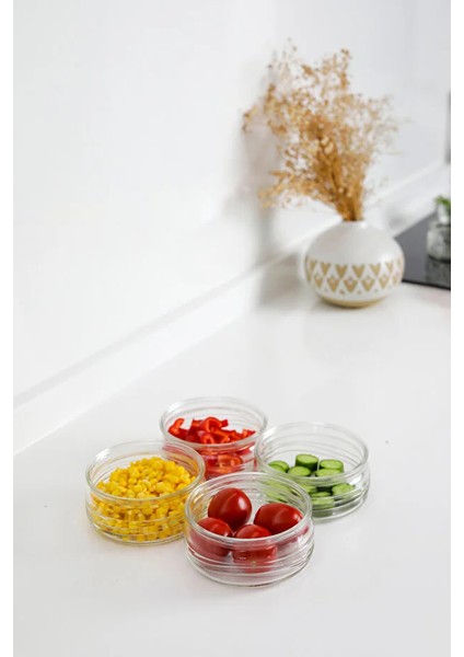 4'lü Premium Cam Saklama Kabı Set 410 cc | Beyaz Plastik Kapaklı Saklama Kabı, Hava Geçirmez