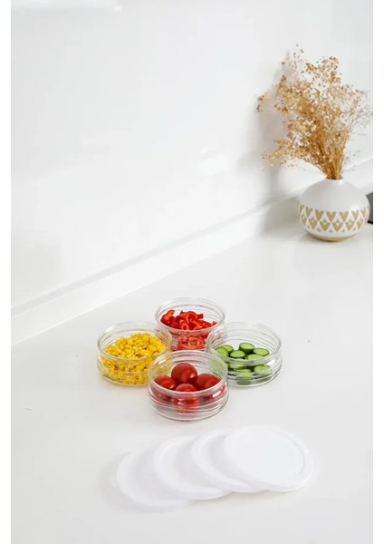 4'lü Premium Cam Saklama Kabı Set 410 cc | Beyaz Plastik Kapaklı Saklama Kabı, Hava Geçirmez fiyatları