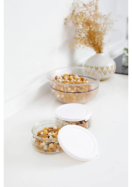 4'lü Premium Cam Saklama Kabı Set 410 cc | Beyaz Plastik Kapaklı Saklama Kabı, Hava Geçirmez modelleri