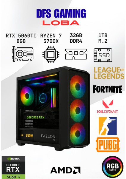 Dfs Gaming Loba Ryzen 7 5700X-B550M-RTX 5060 Tı 8GB-32GB Ram-1tb M.2 Ssd-Oyuncu Bilgisayarı