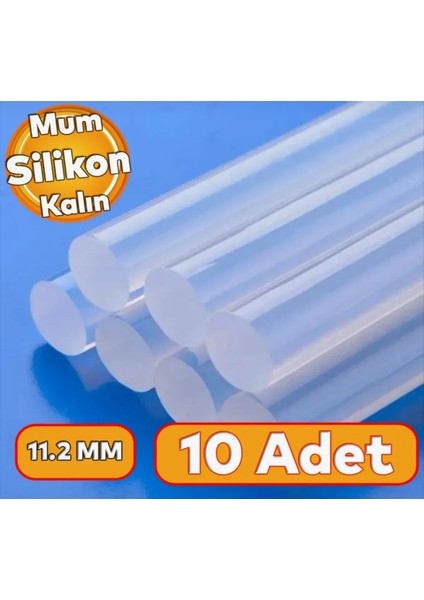 Kalın Mum Silikon 11.2 mm Çubuk Sıcak Silikon Hobi Süs Hediyelik Eşya Maket Yapıştırma 10 Adet