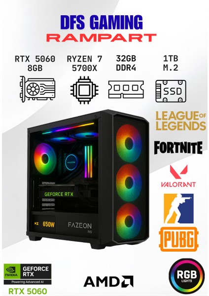 Dfs Gaming Rampart Ryzen 7 5700X-B550M-RTX 5060 8GB-32GB Ram-1tb M.2 Ssd-Oyuncu Bilgisayarı