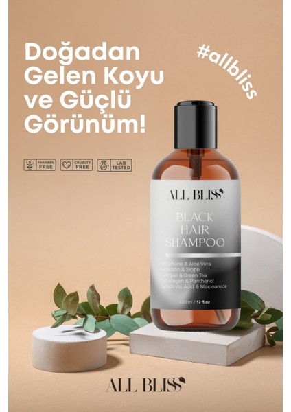 Siyah ton Saç Şampuan 400 ml – Kafein, Aloe Vera, Keratin, Biotin ve Kolajenli fırsatları