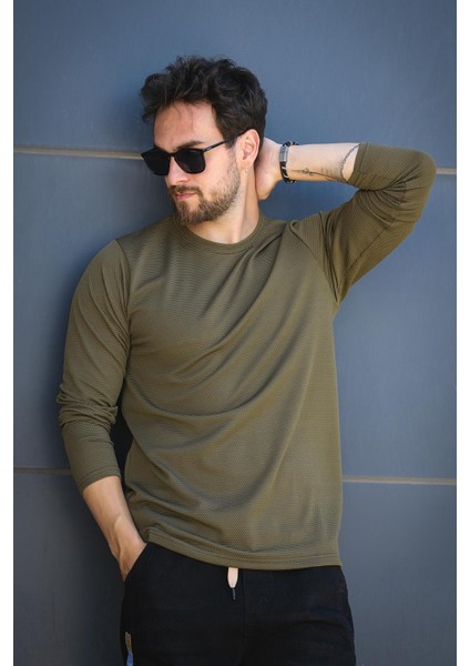 Betti Slim Fit Likralı Petek Kumaş Bisiklet Yaka Erkek Uzun Kol Tshirt