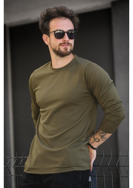 Betti Slim Fit Likralı Petek Kumaş Bisiklet Yaka Erkek Uzun Kol Tshirt modelleri