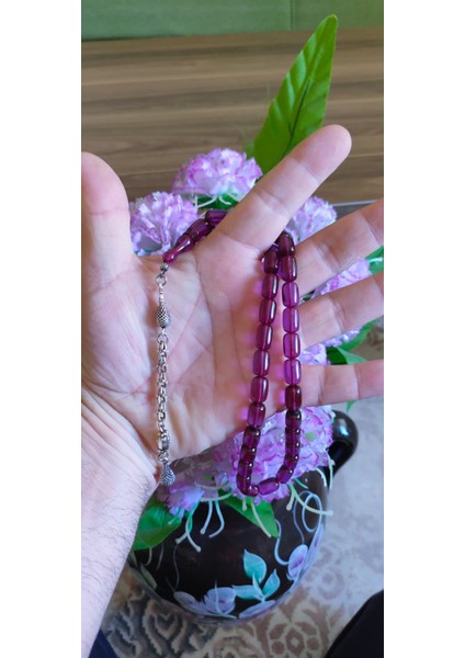 Kehribar Tesbih-Alpaga Püsküllü - Aykırı Az Bulunan Renk - 10X8 mm - Koleksiyonluk & Gündelik