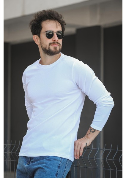 Betti Slim Fit Likralı Petek Kumaş Bisiklet Yaka Erkek Uzun Kol Tshirt modelleri