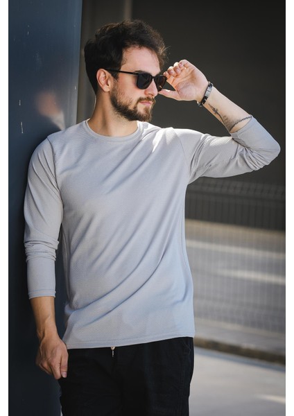 Betti Slim Fit Likralı Petek Kumaş Bisiklet Yaka Erkek Uzun Kol Tshirt modelleri