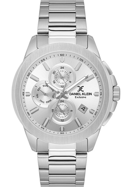 DKE.1.13995.6 Yuvarlak Oval Gümüş Çelik Kordonlu Fonksiyonlu Takvimli Erkek Kol Saati