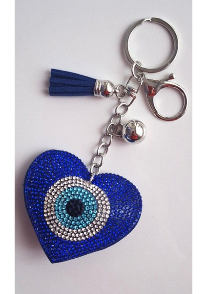 Lüks Hediyelik Zirkon Taşlı Nazar Boncuklu Kalp Anahtarlık Gümüş - Çanta Süsü 14,5x6,5 cm modelleri