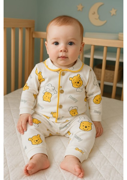 6 Ay 2 Yaş Arası Bebek Pijama Takımı Düğmeli Yumuşak Dokulu