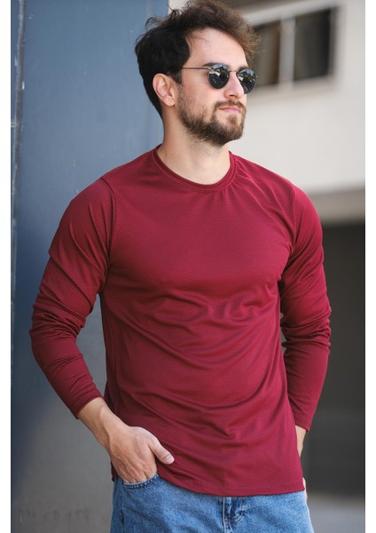 Betti Slim Fit Likralı Petek Kumaş Bisiklet Yaka Erkek Uzun Kol Tshirt