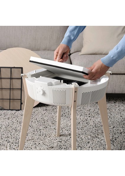 Starkvınd Hava Temizleyici Sehpa Meşe Kaplama-Beyaz 54X55 cm Gaz Temizleme Filtreli