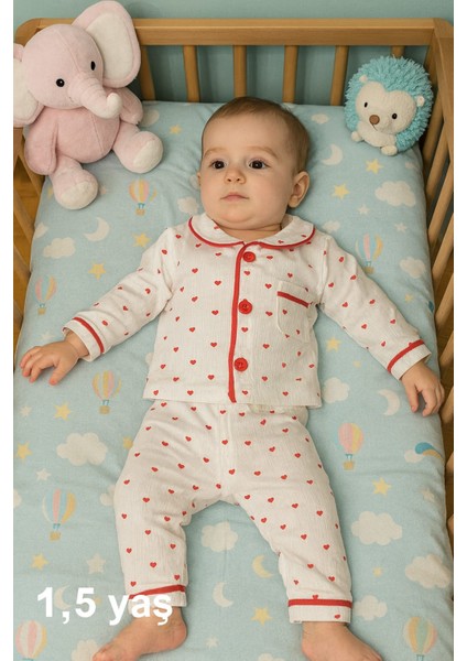 6 Ay 2 Yaş Arası Bebek Pijama Takımı Düğmeli Yumuşak Dokulu