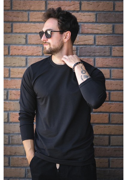 Betti Slim Fit Likralı Petek Kumaş Bisiklet Yaka Erkek Uzun Kol Tshirt modelleri