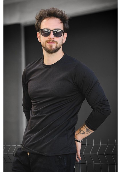 Betti Slim Fit Likralı Petek Kumaş Bisiklet Yaka Erkek Uzun Kol Tshirt fırsatları