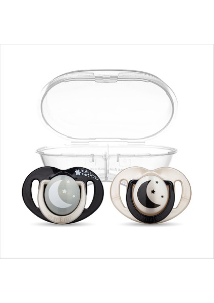 Black&pearl Desenli 2'li Silikon Ortodontik Gece-Gündüz Yalancı Emzik 6 Ay + (Kutulu)