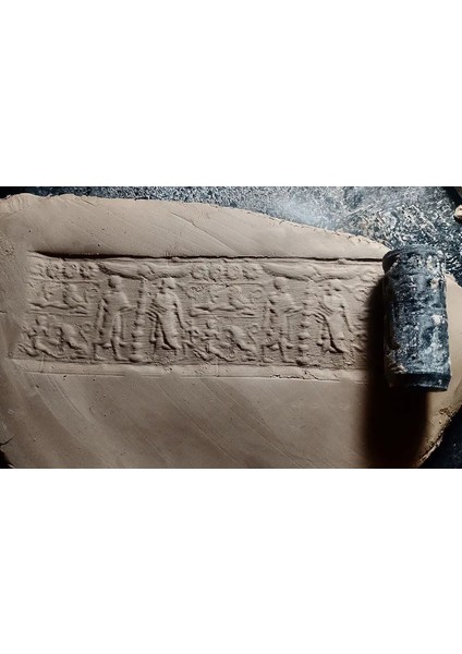 9 cm Doku Silindiri Sümer Antik Silindir Mühür Seramik&polimer Kil Desen OKLAVASI-SÜMER11