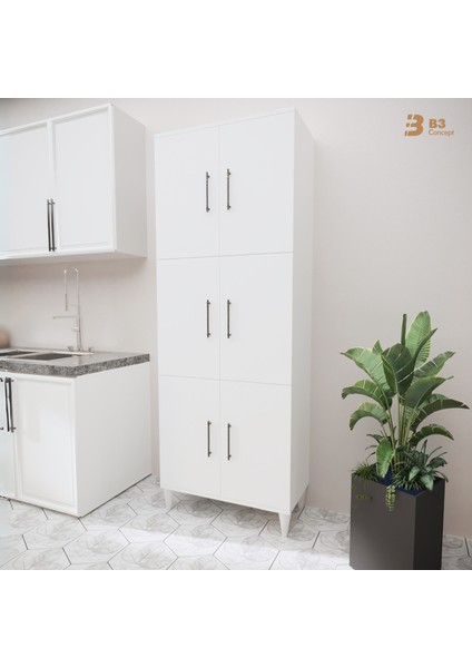 B3CONCEPT Geniş Hacimli 6 Kapaklı 6 Raflı Çok Amaçlı - Kolay Kurulum - Mutfak Balkon Banyo Erzak Kiler Dolabı