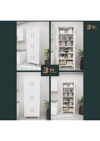 B3CONCEPT Geniş Hacimli 6 Kapaklı 6 Raflı Çok Amaçlı - Kolay Kurulum - Mutfak Balkon Banyo Erzak Kiler Dolabı fiyatları