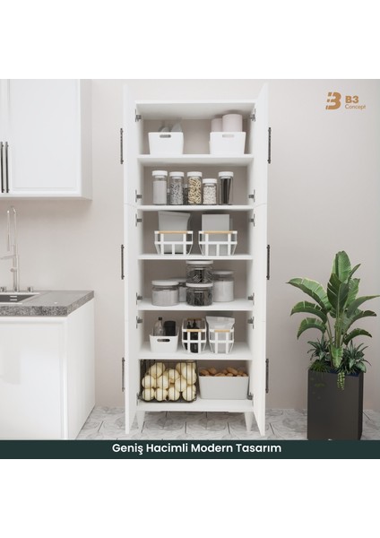 B3CONCEPT Geniş Hacimli 6 Kapaklı 6 Raflı Çok Amaçlı - Kolay Kurulum - Mutfak Balkon Banyo Erzak Kiler Dolabı fırsatları