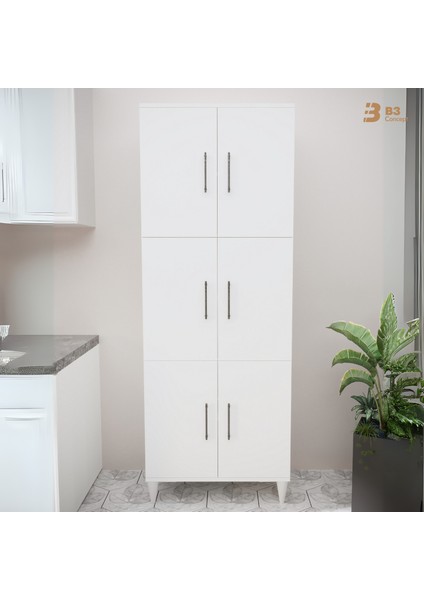 B3CONCEPT Geniş Hacimli 6 Kapaklı 6 Raflı Çok Amaçlı - Kolay Kurulum - Mutfak Balkon Banyo Erzak Kiler Dolabı
