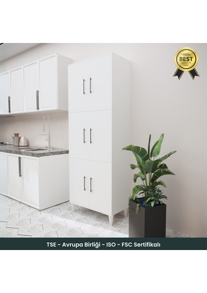 B3CONCEPT Geniş Hacimli 6 Kapaklı 6 Raflı Çok Amaçlı - Kolay Kurulum - Mutfak Balkon Banyo Erzak Kiler Dolabı