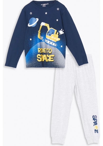 Lcw Kids Lacivert Bisiklet Yaka Baskılı Erkek Çocuk Pijama Takımı