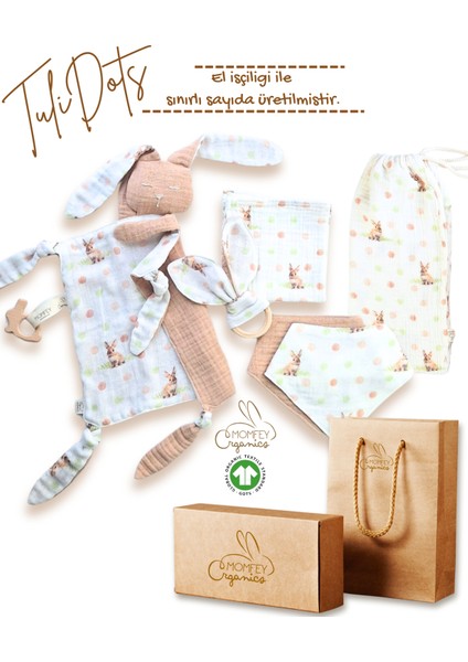%100 Organik Müslin Tulidots Bebek Oyun Seti – 7 Parça