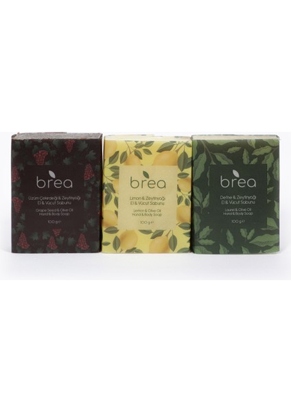 Zeytinyağlı Doğal Sabun Seti – Üzüm Çekirdeği, Limon ve Defne