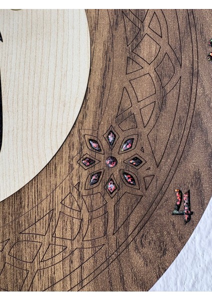 - El-Hakk Hat Sanatı - Dini Temalı Duvar Saati (Ahşap & Epoksi) - 40 cm