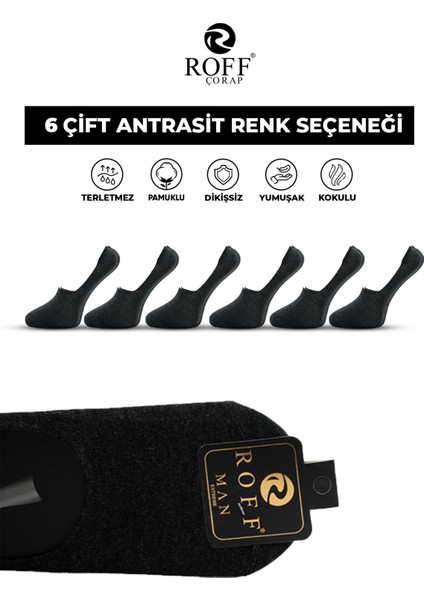 Pamuklu Erkek Babet Çorap Dikişsiz Görünmez Kaydırmaz Topuk Silikonlu 6’lı Paket