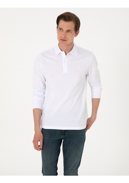 Erkek Beyaz Slim Fit Kıvrılmaz Polo Yaka Basic Pike Sweatshirt 50314048-VR013 modelleri