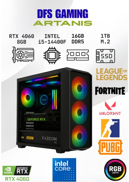 Dfs Gaming Artanıs Intel I5 14400F-H610M-RTX 4060-16GB Ddr5 Ram-1tb M.2 Ssd-Oyuncu Bilgisayarı Sistem Tavsiyesi