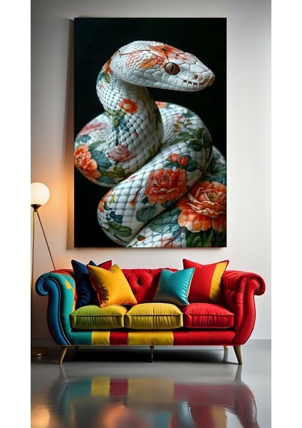 Gül Dövmeli Yılan Ev Duvar Salon Güzellik Salonu Ofis Dükkan Dekarasyon Kanvas Tablo