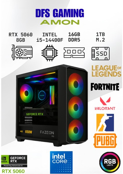 Dfs Gaming Amon Intel I5 14400F-H610M-RTX 5060-16GB Ddr5 Ram-1tb M.2 Ssd-Oyuncu Bilgisayarı