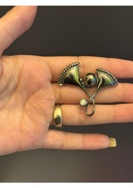 4x4 cm Boncuklu Çiçek Tasarım Çelik Broş Yaka Iğnesi