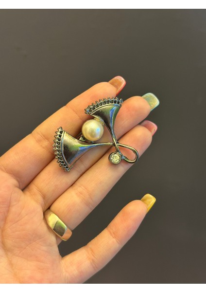 4x4 cm Boncuklu Çiçek Tasarım Çelik Broş Yaka Iğnesi