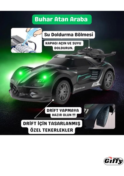 Oyuncak 1:20 Uzaktan Kumandalı Şarjlı Duman Çıkartan Işıklı Araba Buhar Çıkartan Drift Atan Araba