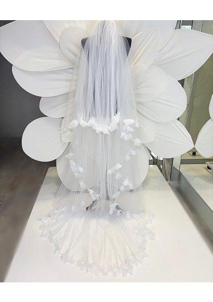 Çift Kat Daire Duvak,3 Boyutlu Çiçekli 3Mt En