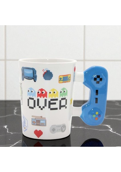 Porselen Kupa Bardak Joystick Saplı Game Over Temalı Retro Oyun Özel Tasarım