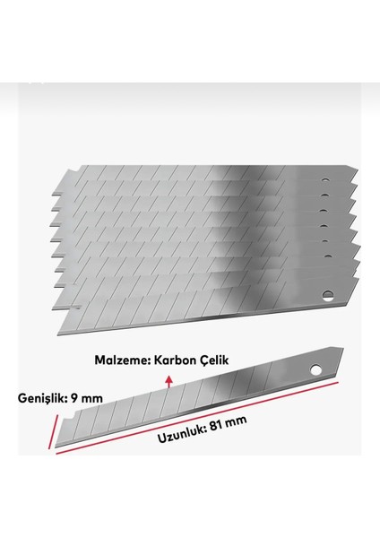 10'lu Maket Bıçağı Yedeği Dar Tip Jilet Bıçak Ucu 9 mm (10 Adet) fiyatları