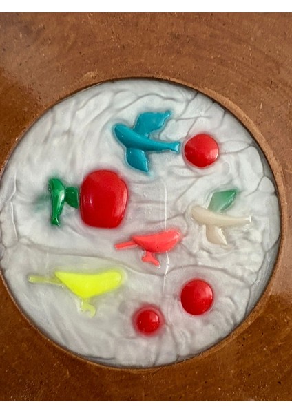 - Kuş Figürlü Renkli - Epoksi Ahşap Anahtar Askılığı (Tek Ürün) - Çap: 18 cm fiyatları