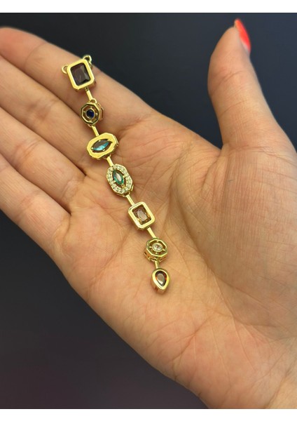 Çelik Altın Sarı Renkli Taş Işleme Kolye Takı Aksesuarı 10 cm