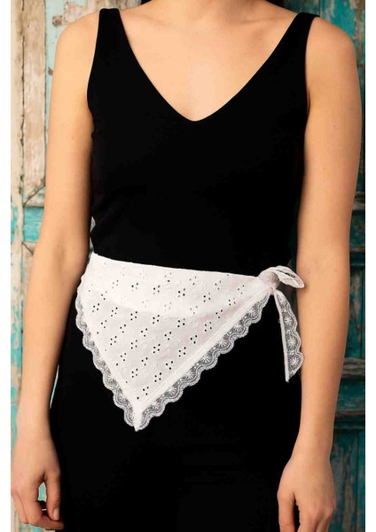 Çok Amaçlı Brode Fisto Kumaş Bandana | Bele ve Saça Bağlanabilir Üçgen Model