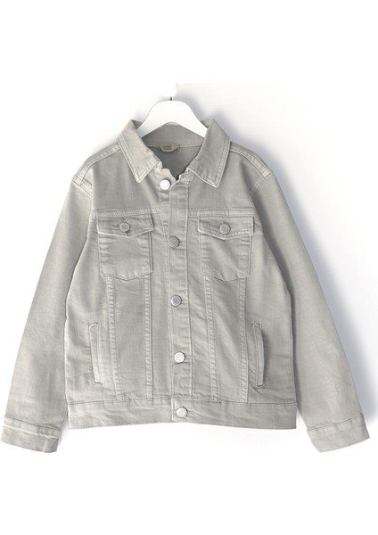 Erkek Çocuk Cep Detaylı Denim Kot Ceket 5-14 Yaş Gri Çocuk Kot Mont 001-0002102