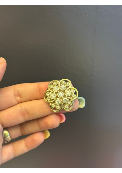 Zirkon Taşlı Çelik Çiçek Broş Yaka Iğnesi 3x3 cm