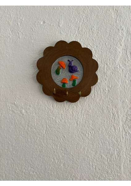 - Mor Salyangoz ve Mantar Figürlü - Epoksi Ahşap Anahtar Askılığı (Tek Ürün) - Çap: 18 cm modelleri
