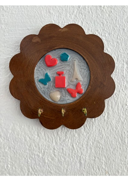 - Paris Temalı - Epoksi Ahşap Anahtar Askılığı (Tek Ürün) - Çap: 18 cm